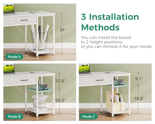 Coleshome Small Computer Desk with Drawers, 40 Inch Reversible Home Office Desk with Storage Shelves, Study Laptop Vanity Table for Bedroom Small Space, White - Image 6