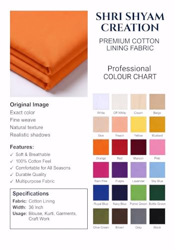 Image of Unstitched Cotton Astar /Lining /Cloth /Kapda Running into Meters for Suit,Sherwani,Kurti,Blouse /Choli,lehanga & Dress Materials(Available in 2,4,6 Meters Variation) (Orange, 6 Meter)