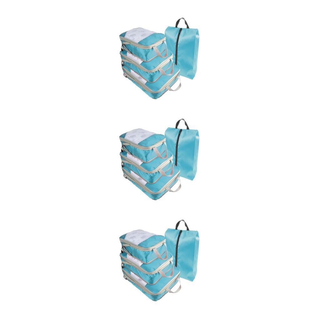3 Set di Cubi da imballaggio a Compressione da Viaggio da 4 Pezzi per Un Facile imballaggio e Protezione degli Indumenti. Panno Oxford Che Fa Risparmiare Tempo, Facile da imballare, Blu