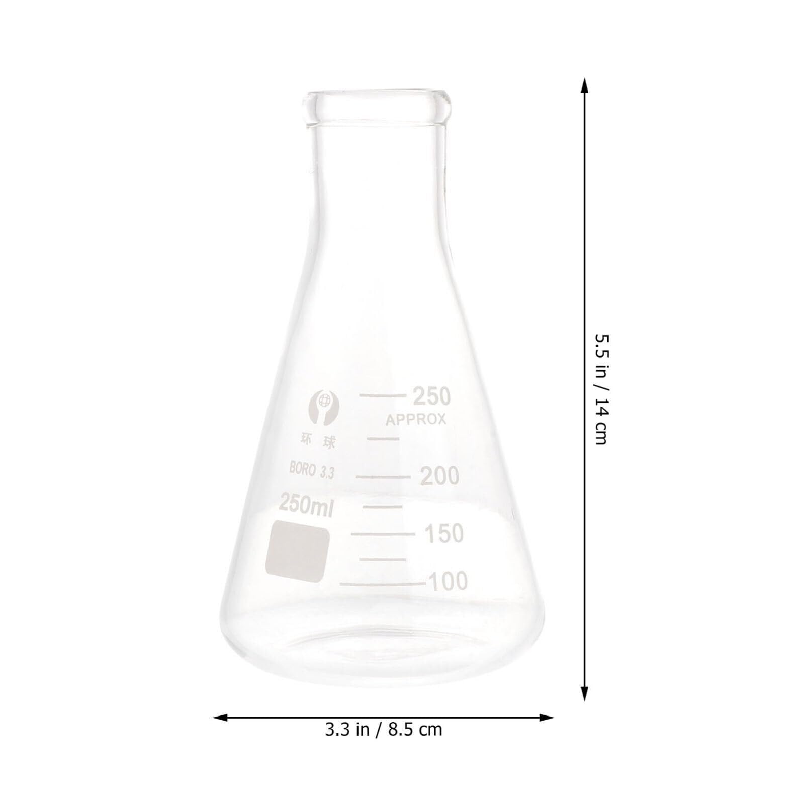 Juego de 4 Matraces de Erlenmeyer de Vidrio Borosilicato 250ml - Matraces Cónicos de Laboratorio con Graduaciones Claras(14X8.5CM)