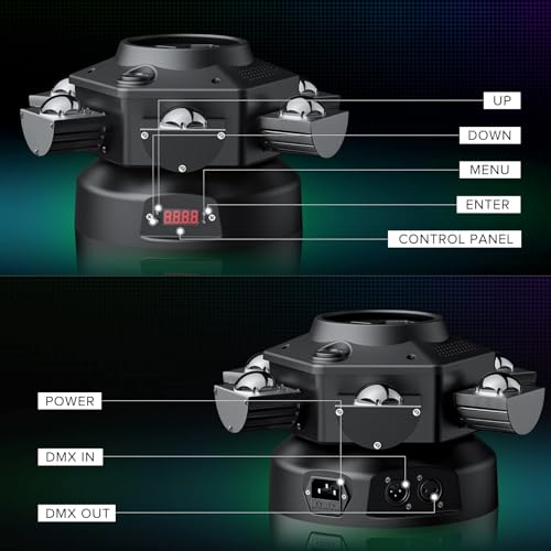 Moving Head DJ Lights, 150W RGBW LED Moving Head Light with Mixed Lighting Effects, 6 Arms Party Lights Support DMX-512 & Sound Activated, Stage Lights for Party Disco KTV Wedding Club