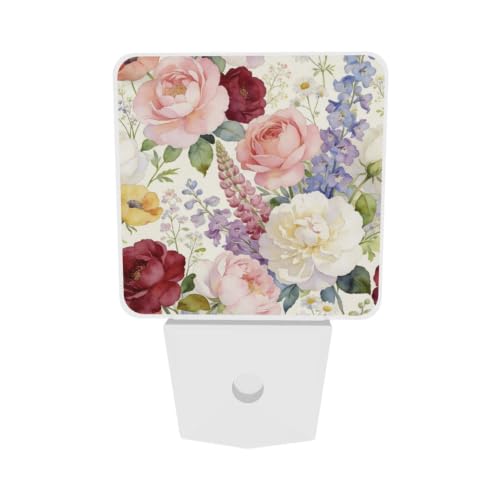 Image of Watercolor Spring Flower Rose LED Plug-in Nightlights Set of 2 for Bedroom