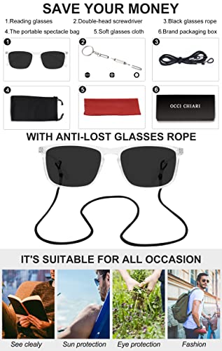 Image of OCCI CHIARI Reading Sunglasses for Men Wide Sun Glasses Readers 1.5 Outdoor UV400(1.0 1.25 1.5 1.75 2.0 2.25 2.5 2.75 3.0 3.5)