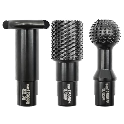 Image of Woodworking Rotary Burr Set - 3pcs Wood Carving Burrs Drill Bit Milling Tool Groving Cutter with 5 /8 inch-11 Thread for Carving Grinding Engraving Reaming Groving