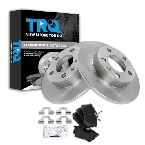 Image of TRQ Rear Brake Pad and Rotor Set Ceramic Solid Rotors Compatible with 2000-2006 Audi TT 1999-2008 Volkswagen Beetle 1999-2006 Golf 1999-2005 Jetta