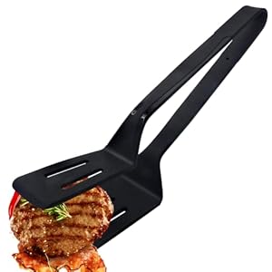 Silicone Kitchen Cooking Tongs, Premium Stainless Steel Silicone Barbecue Clamp, Multipurpose BBQ Clamp Spatula for Gripper Bread Clip, Fried Steak Clamp, Flipping Fish, Toast Salad Tongs（11 Inch）