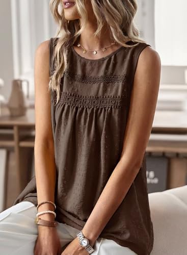 Image of Falechay Womens Summer Tops Boho Shirts Crewneck Sleeveless Tank Tops Flowy Lace Hem Casual Blouses Clothing Trendy 2026