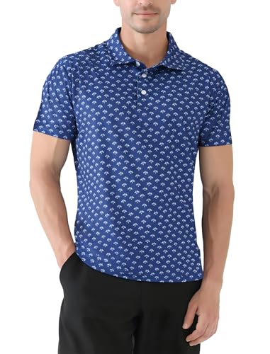2 Pack Men's Golf Polo Shirts Short Sleeve Dry Fit Print Performance Mositure Wicking Golf Shirts for Men Casual2