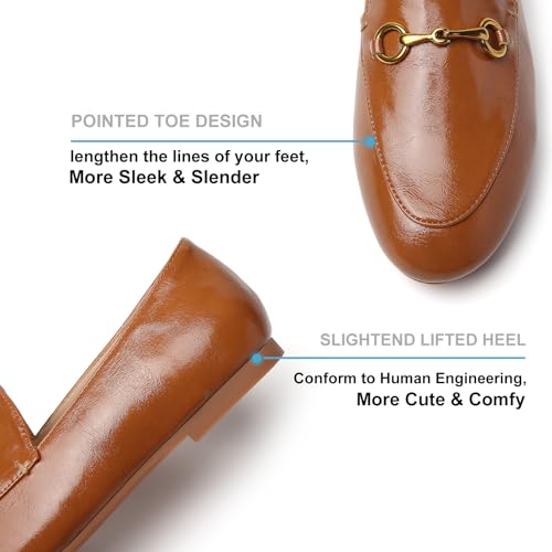 Image of Women's Classic Bit Loafers - Structured Faux Leather Business Work Flats, Comfortable Slip On Dress Shoes with Gold Metal Buckle (Updated True Size)