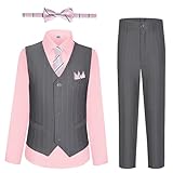 Lycody Boys Grey Suits for Wedding Kid Prom Tuxedo Suit Vest and Pants Set with Pink Shirt Size 14