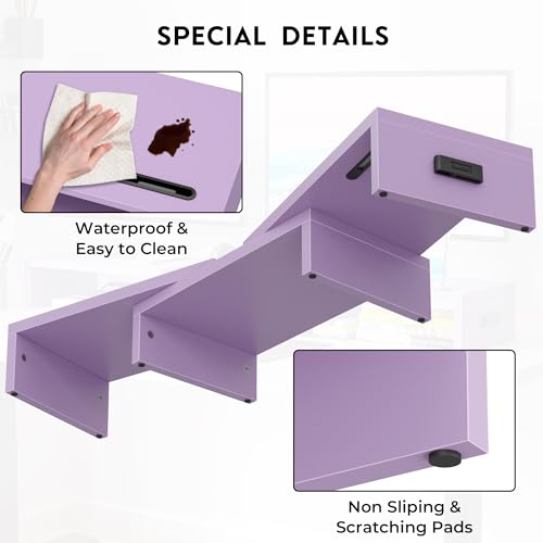 Image of BONTEC Dual Monitor Stand Riser with Smartphone Holder, Adjustable Length & Swivel Angle, Ergonomic Wooden Desktop Organizer for PC Monitor, Laptop, Printer, Large Storage, 42.5 in, Purple