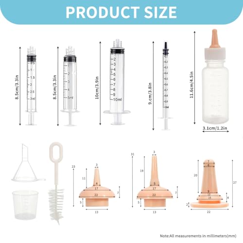 OGNWFUNK Pet Nursing Kit – Kitten Bottle Feeding Set with Nipples, Syringes, and Formula Dispenser for Newborn Puppies, Kittens, Baby Squirrels, and Other Small Animals