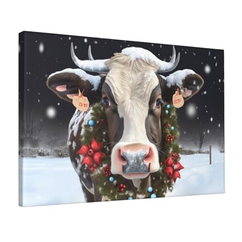 Toile de Noël vache au lait 30,5 x 45,7 cm pour raviver un mur blanc vide