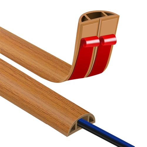 Canalina per cavi autoadesiva da pavimento, 8 x 10 mm, con venature del legno, 1 m, canalina per cavi in PVC, flessibile, per evitare inciampare