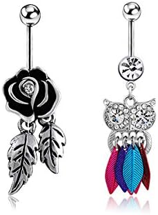 2-5PCS Stainless Steel Dangle Belly Button Rings for Women Curved Navel Barbell Screw Body Jewelry Piercing