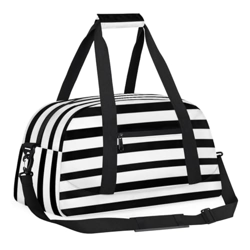 Black And White Stripe Kids Duffle Bags for Boys Girls, Sport Gym Bag Waterproof Travel Overnight Weekender Bag Teen Dance Gymnastics Sleepover Bag3