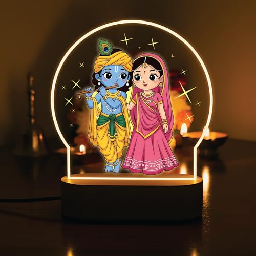 Image of Giftplease Cute Radha Krishna LED Night Lamp - Elegant Warm White Glow for Home, Mandir & Office - Spiritual Devotional Decor & Religious Gift for Janmashtami, Diwali & Weddings GL 17