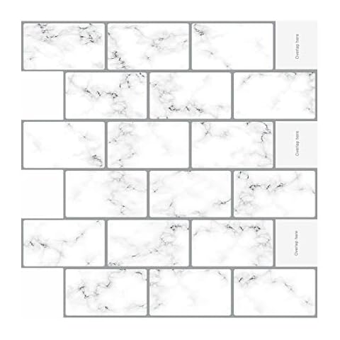 3D Wall Sticker Tiles 4-Tiles 12"x 12" ,Peel and Stick Self Adhesive Removable Stick On Kitchen Backsplash Bathroom 3D Wall Sticker Wallpaper Tiles,Easy DIY, just Peel & Stick. (4, Marble Pattern) Cover