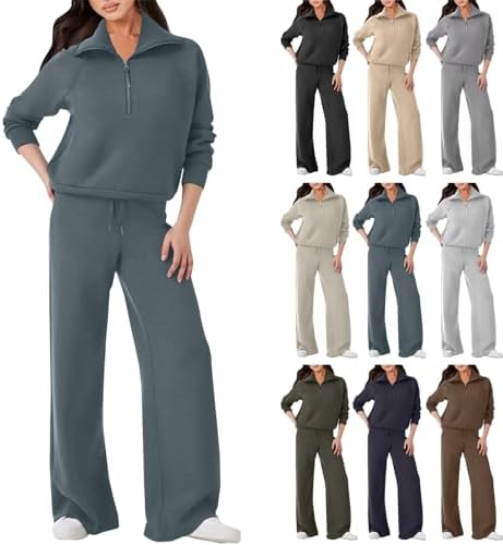FAJUYIYO Women Two Piece Outfits Air Essentials Set Half Zip Sweatsuit Set Quarter Zip Pullover Jogger Sweatpant Loungewear