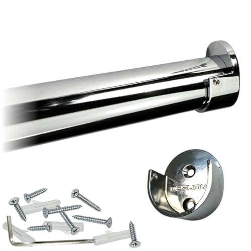 48" Round Closet Rod Kit | Polished Chrome | Screw-On End Brackets & Hardware | Heavy-Gauge Steel | 1 Kit | Desunia