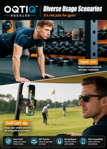 Image of OQTIQ SUCGLES Gym Magnetic Phone Holder, 360 Adjustable Strong Magnetic Mobile Mount, Tripod & Fill Light Compatible, Universal Workout Phone Holder for Gym Equipment, Fitness & All Smartphones