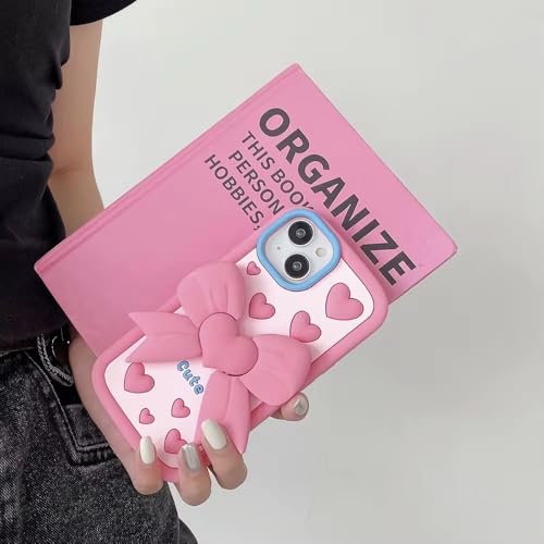 Image of COVERLY for iPhone 17 3D Love Cute Heart Butterfly Case,Full Protective Pink Coquette Bowknot Folding Desktop Stand Beautiful Doll Soft Silicone Fashion Aesthetic Back Cover for Apple iPhone 17