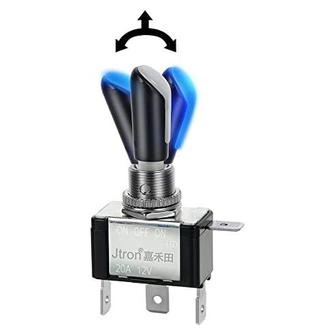 Jtron 4 PIN SPDT SPST Rocker Toggle Switch ON/Off/ON 12V 20A Car Switch Mini Carbon Fiber Cover Handle Toggle Switch with Blue LED Light for Car Van Boat Rv Truck Cover