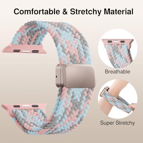Image of Braided Stretchy Band Compatible with Apple Watch Bands 38mm 40mm 41mm 42mm 44mm 45mm 46mm 49mm Women Men, Soft Nylon Solo Loop Magnetic Sport Strap for iWatch Series 11 10 9 8 7 6 5 4 3 2 1 SE Ultra