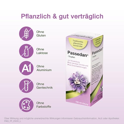 Passedan Tropfen 100 ml - bei nervöser Unruhe und Einschlafstörungen - Tag und Nacht anwendbar - pflanzliches Arzneimittel mit Passionsblumenkraut für innere Ruhe und leichteres Einschlafen