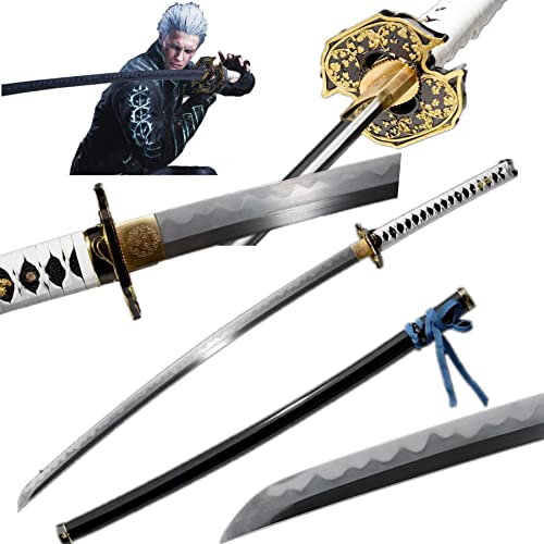 DJDLFJ GYP Devil May Cry 5 Vergil Anime Cosplay Sword Warrior Yamato Sword/Dantes Rebellion 42.5in Katana Sword Real Fully Handcrafted top