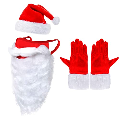 Lot de 5 accessoires de déguisement de Père Noël avec bonnet et barbe de Père Noël + moustache + gants Cover