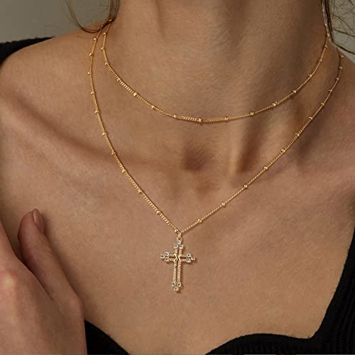 Layered Gold Cross Necklace for Women 18K Gold Plated Faith Necklace Cubic Zirconia Cross Pendant Dainty Chain Prayer Religious Jewelry3