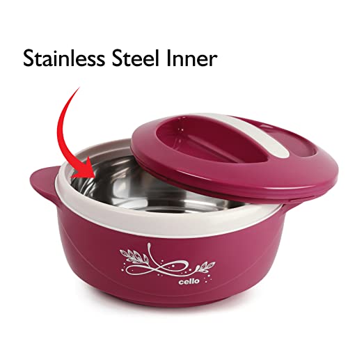 Image of CELLO Sapphire Insulated Inner Steel Casserole Set of 3, Pink (500ml, 1000ml, 1500ml) | Hot Box for Kitchen | Hot Pot | Chapati Box | Locks in The Cold & Heat for Long | Serving Bowl with Lid |