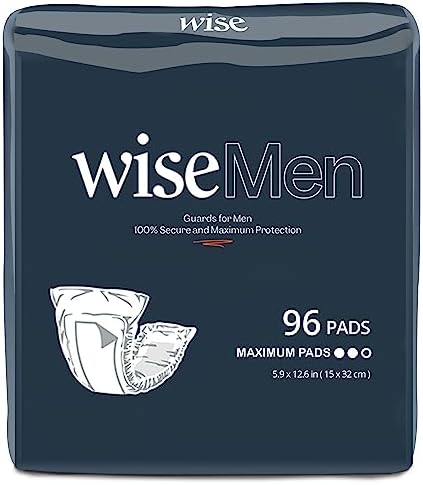 WiseMen Incontinence Guard & Bladder Control Pads for Men, Maximum Absorbency, 96 Counts (2 Pack of 48, Individually Wrapped)