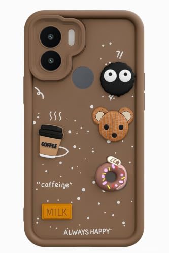 Image of Bintage Cute Fun Ball | Taddy Cartoon 3D Smiley Coffee Cup | Milk Donut | Full Protection Rubber Back Cover Compatible for Redmi A1 Plus - Brown