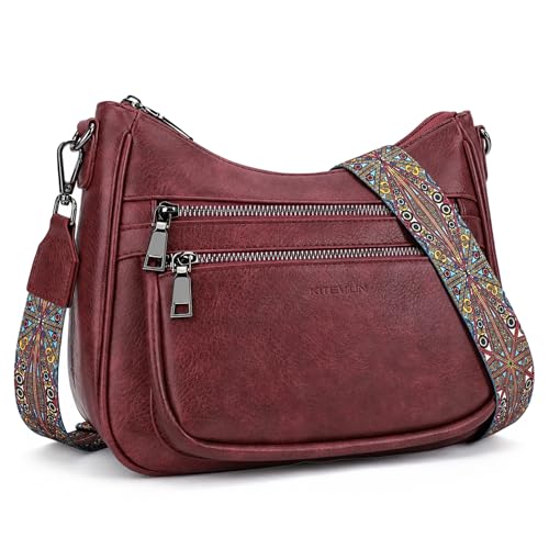 Image of KITEVIUN Crossbody Bags for Women Leather Purse Trendy Multi Pocket Shoulder Handbags with Adjustable Guitar Strap