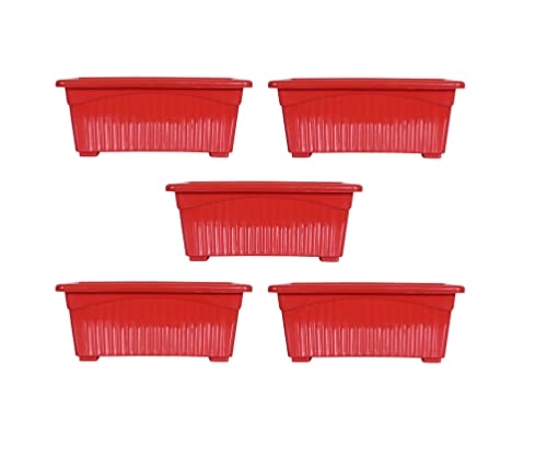 Image of Plastic Window Planters | Garden Planting Pots | Flower Plant Pots for Home Garden & Balcony | Flower Planters for Balcony and Terrace Gardens | Pack of 5 (Red)