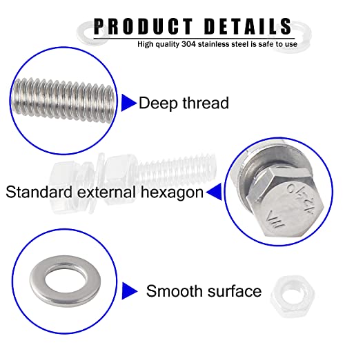 newlng 520pcs Hexagonal Screws M3 M4 M5 M6 Stainless Steel 304 with DIN 933 Bolt Nuts Washers Sealing Ring Washers Hexagonal Machine Screws Set - Image 3