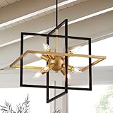 TACDANDM 18.9'' Black Gold 8-Light Sputnik Chandelier Modern Industrial Adjustable Hanging Geometric Pendant Light Fixture for Entryway Foyer Stairway Hallway Bedroom Living Room Kitchen Island