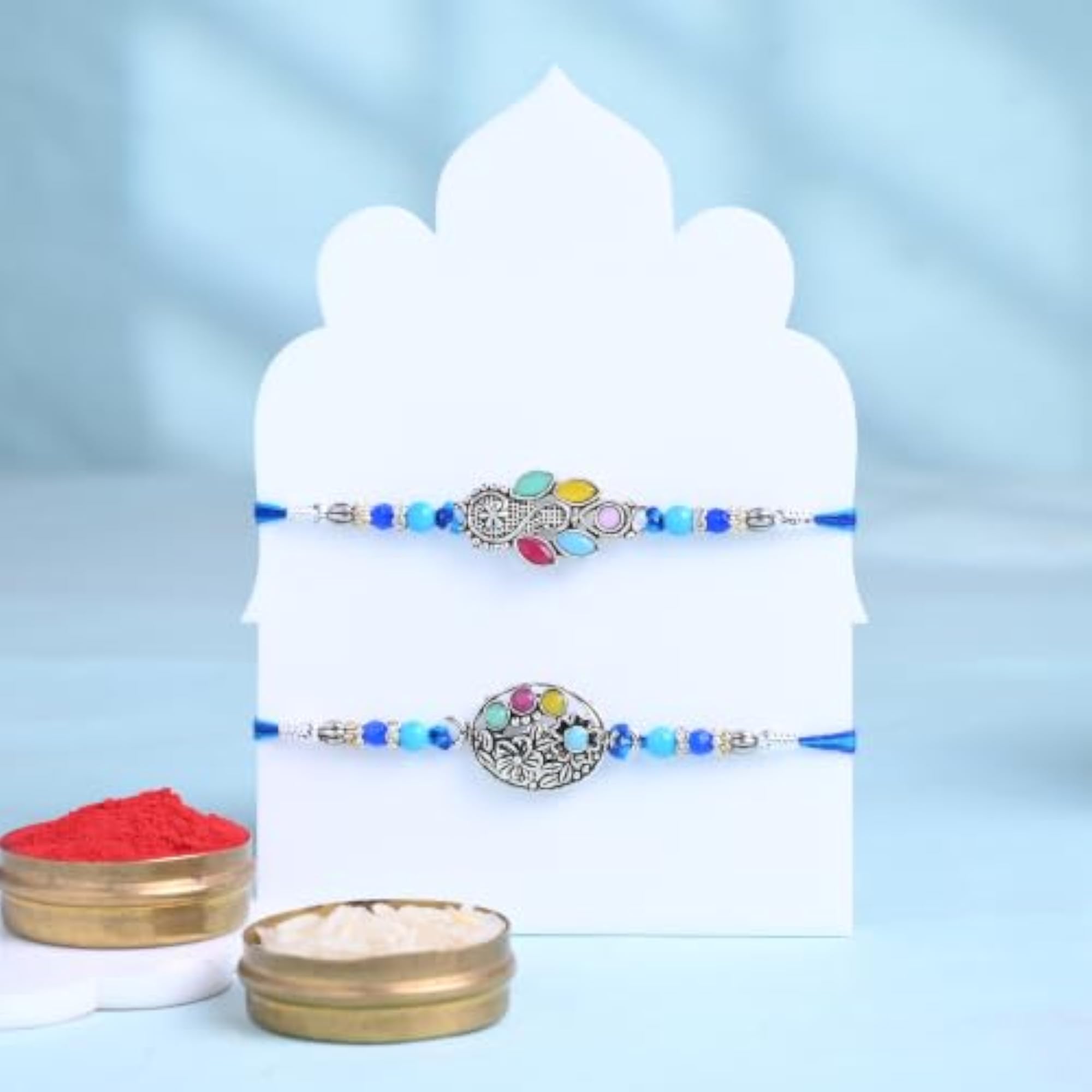 Rakhi Festive Hamper with Vintage Bloom Chocolates, Set of 2