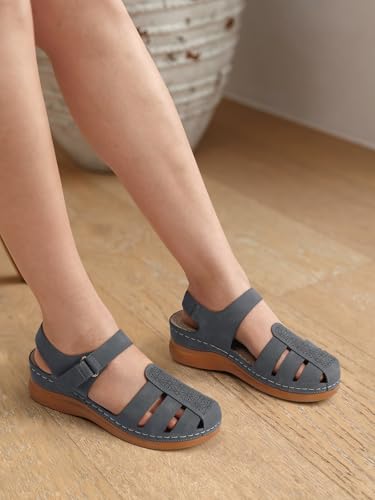 Image of SHIBEVER Wedge Sandals for Women Comfortable Closed Toe Dressy Summer Shoes | Comforta for 40% Enhanced Arch Support Fisherman - No Ankle Rubs for All-day Commutes Lightweight Casual Outdoor Shoes