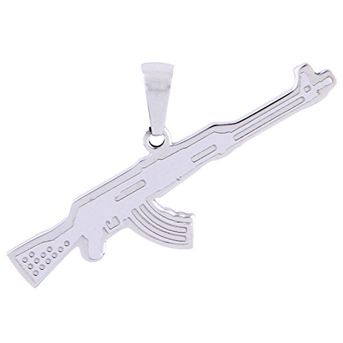 DonDon Colgante de rifle de acero inoxidable negro con funda de terciopelo negro.