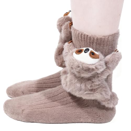 Himozoo 3D-Stricksocken mit Tiermotiven, Geschenke für Mutter, Frau und Tochter, lustige Bodensocken für Weihnachten, warme und weiche Faultiere, Kaninchen, Tierumarmungssocken (Sloth-01)