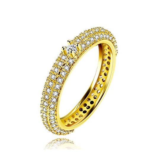 Anéis de casamento Uloveido banhados a ouro zircônia cúbica para mulheres, anel solitário de noivado feminino Y679 Amarelo