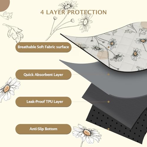 Image of IEUUMLER Washable Pee Pads for Dogs, 2 Pack Non-Slip & Waterproof Pack Whelping Pad, Reusable Washable Puppy Potty Training Pad with Fast Absorbent for Playpen EU007 (Beige Daisy, 24 inchX18 inch-2pcs)