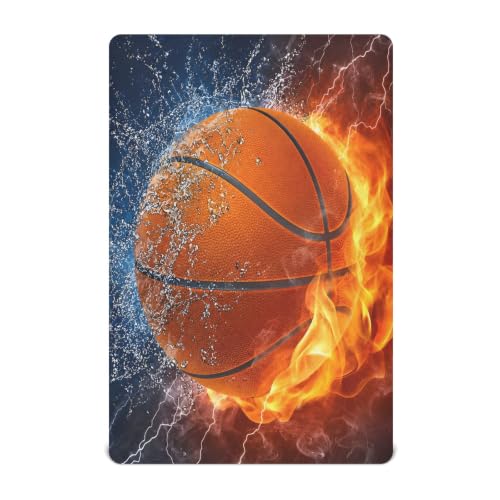 Image of Burning Basketball Crib Sheets Stretchy Portable Sheets for Baby Toddler Breathable Soft Crib Mattress Sheet for Girls Boys
