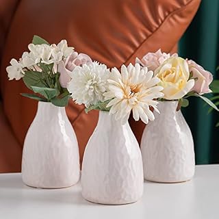 Flower Vase Set of 3, Decorative Ceramic Vase, Vase for Decor Home Living Room Office Parties Wedding (Shinning Diamond Yellow White Pink)
