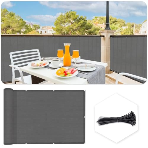 SUNLAX 3'x10' Dark Grey Balcony Privacy Screen Fence Windscreen Cover Fabric Shade Netting Mesh Cloth with Grommets UV Protection for Patio, Backyard, Porch, Railing Shield 90% (We Make Custom Sizes)