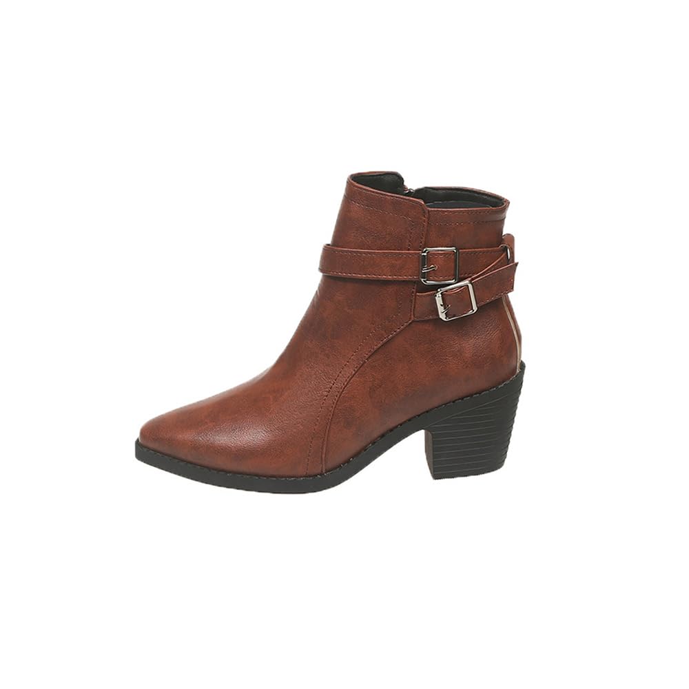 MGGMOKAY Botines para Mujer de Tacon Botas De Mujer con hebillas y Cremallera Moda Puntiaguda Zapatos