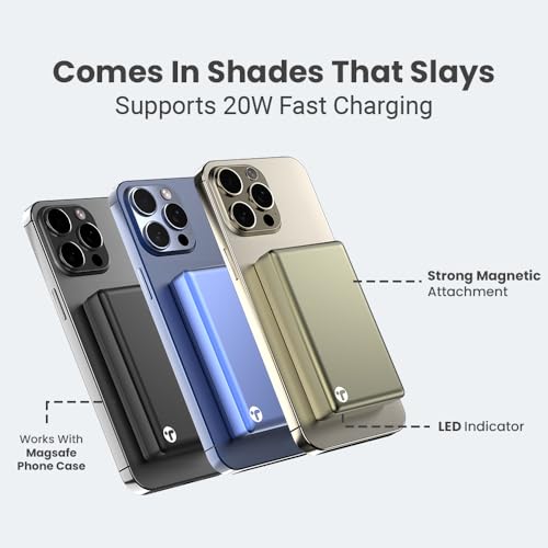 Image of Toreto Magsafe Wireless 10000Mah Fast Charging USB Type-C Input Power Bank, 20W Output for iPhone 12 & Above, Android & Other Qi Enabled Devices + Magnetic Ring (eon Ultra, White+Gold)